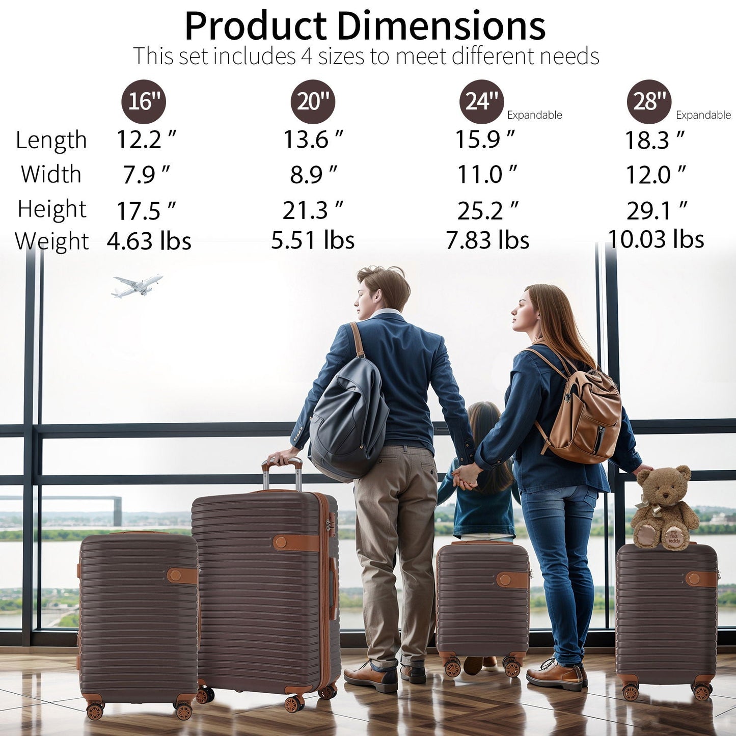 4 Piece Luggage Suitcase Set, Hard Shell Lightweight Expandable Travel Luggage With 4 Packing Cubes