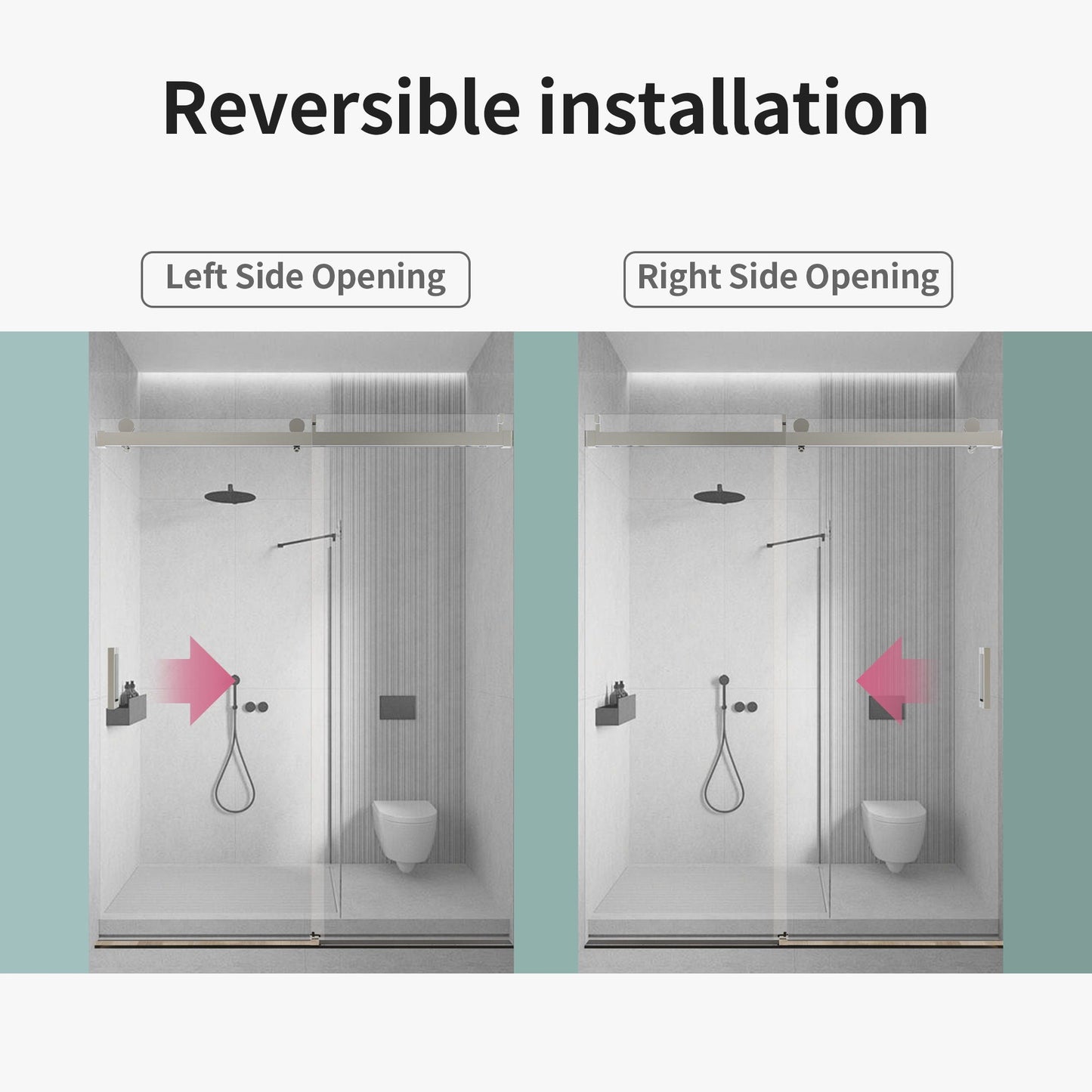 Frameless Sliding Shower Door With Soft- Close, 3 / 8" Tempered Glass