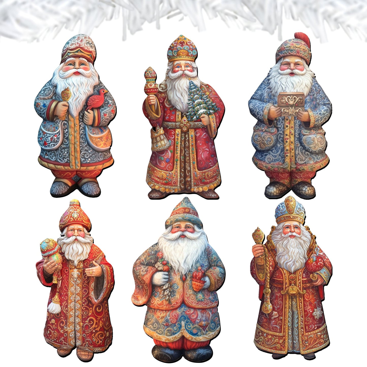 Santa Clip-On Eco Wood Decorative Ornaments Set of 6 by G. Debrekht - Christmas Decor - 8090032C-S6