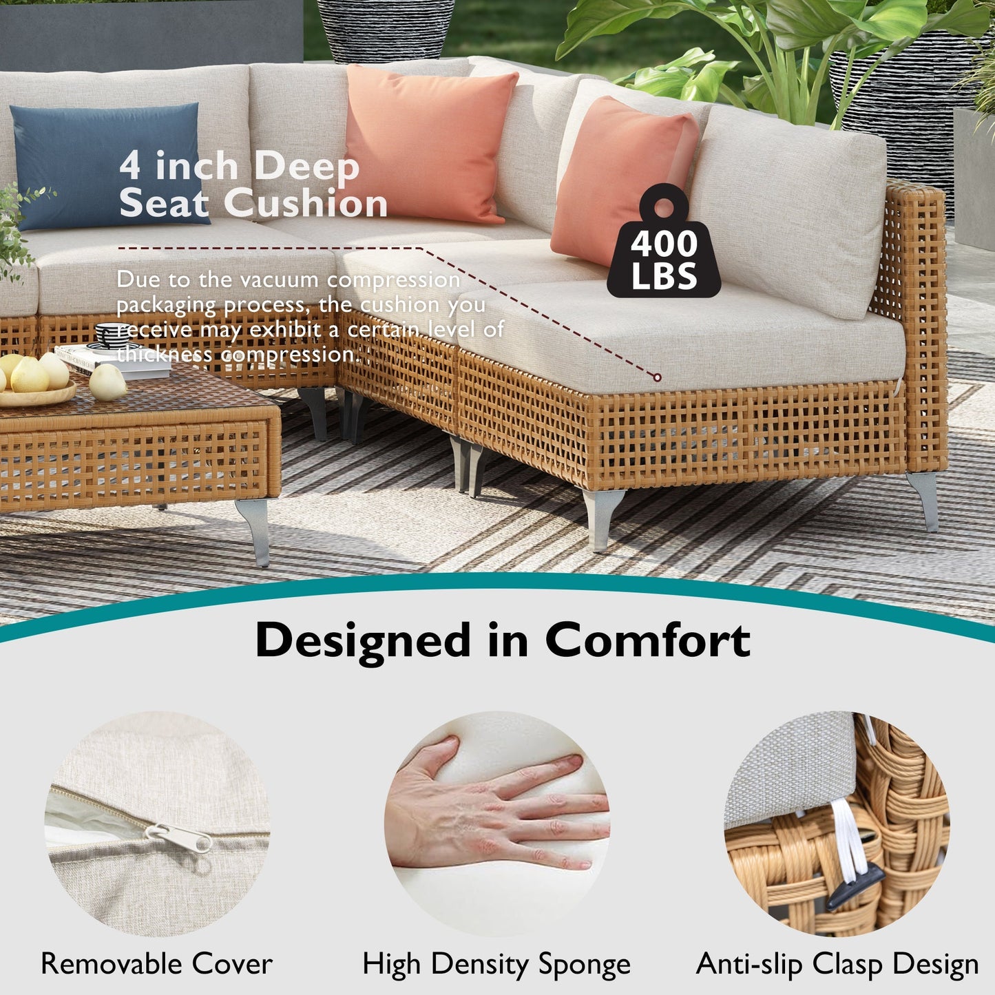K&K 8-Piece Patio Furniture Set with Fire Pit Table