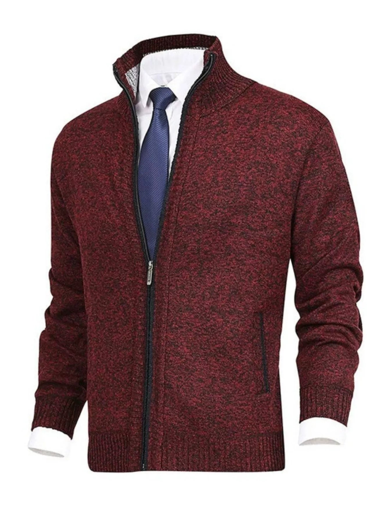 Men's Plus Size Zip Up Ribbed Hem Cardigan