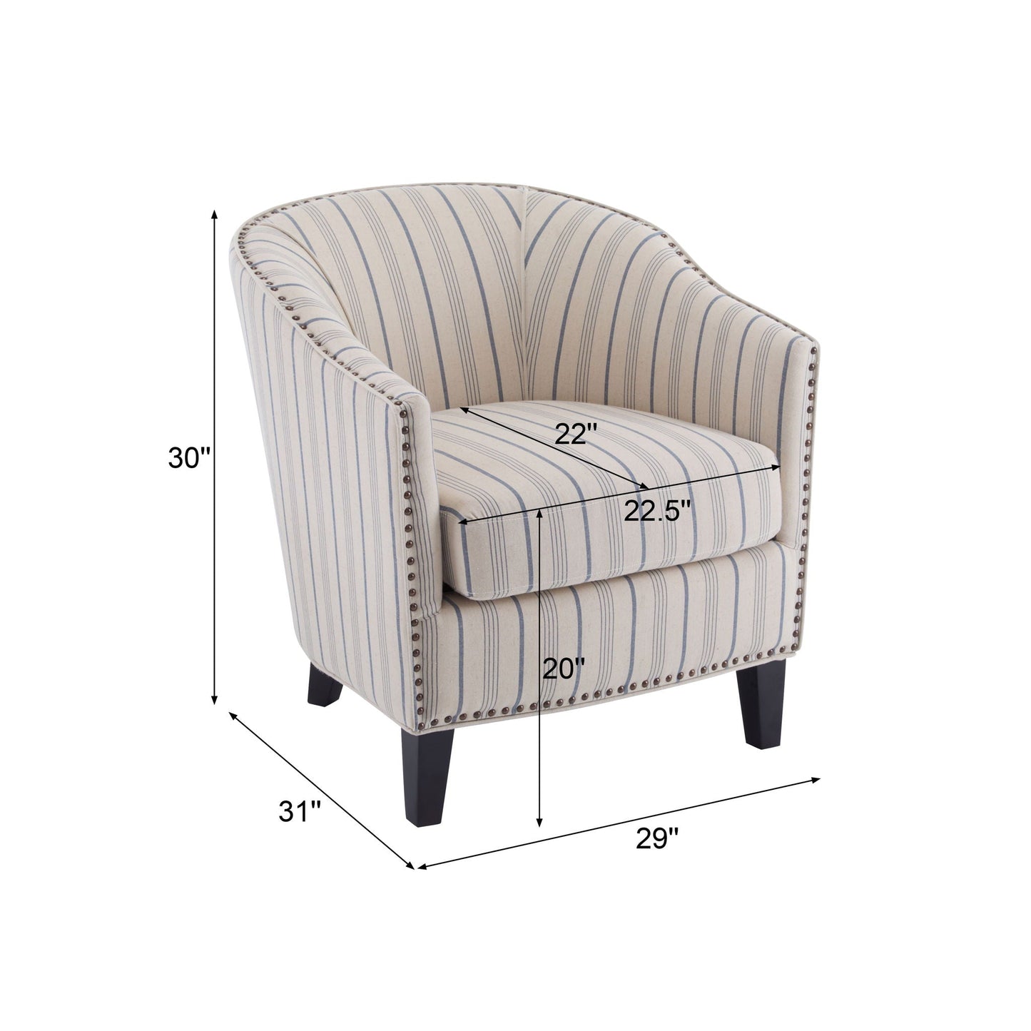 Transitional Upholstered Stripe Barrel Chair With Birch Wood Legs And Plush Cushioned Seat