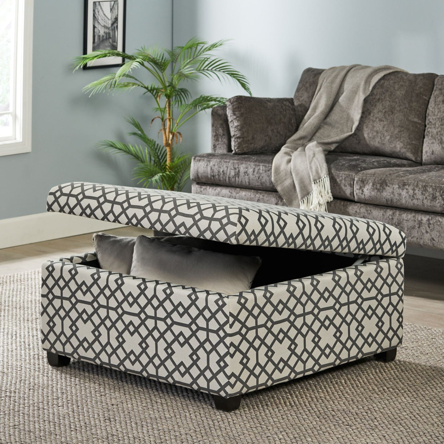 Richmond Storage Ottoman with Unique Pattern and Ample Storage - Gray