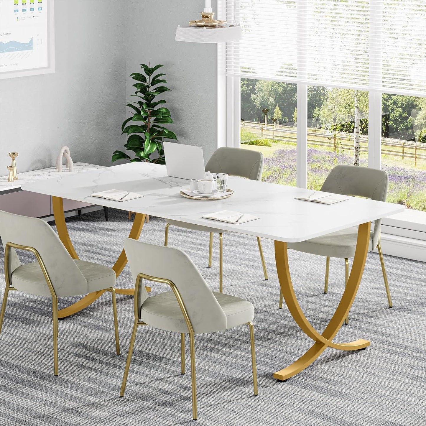 Executive Office Computer Desk For Home Office - White / Gold