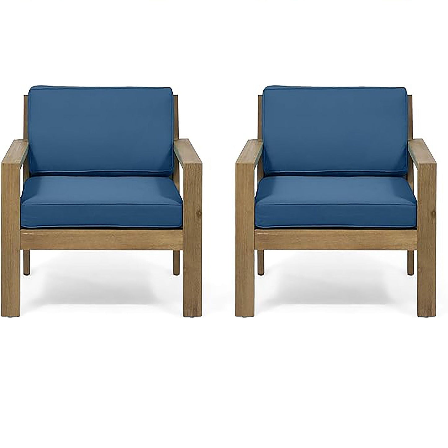 Antoine Outdoor Acacia Wood Club Chairs With Cushions (Set of 2)