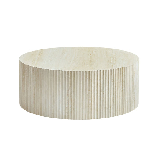 Faux Travertine Round Coffee Table with Eye-Catching Relief Design