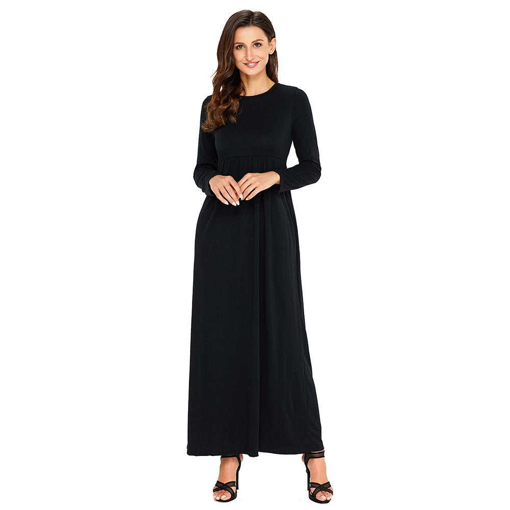 Round neck long sleeve plus size dress