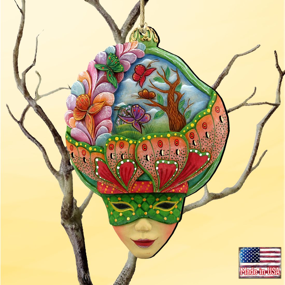 Butterfly Mask Wooden Ornaments by G. DeBrekht - Thanksgiving Halloween Decor - 8161037