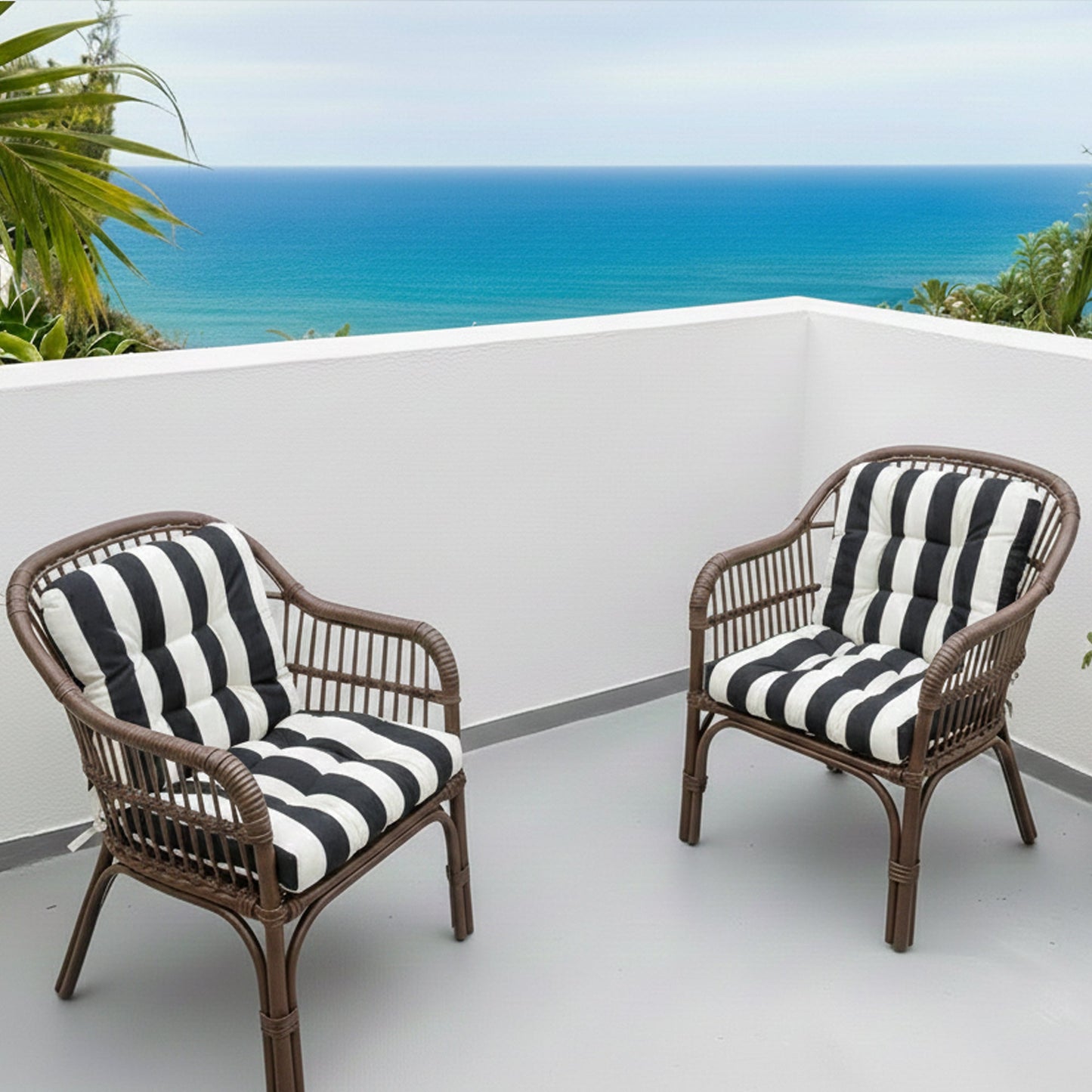 Outdoor Chair Cushions Set of 2 – Black and White Striped