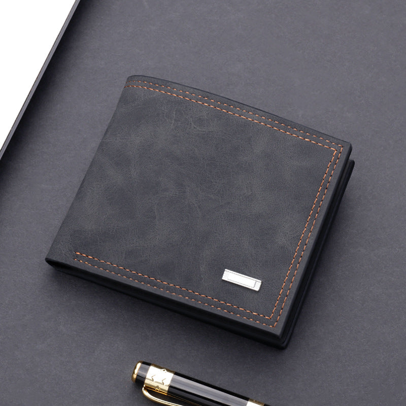 Men's wallet short wallet leather wallet multiple card slots can hold driver's license retro