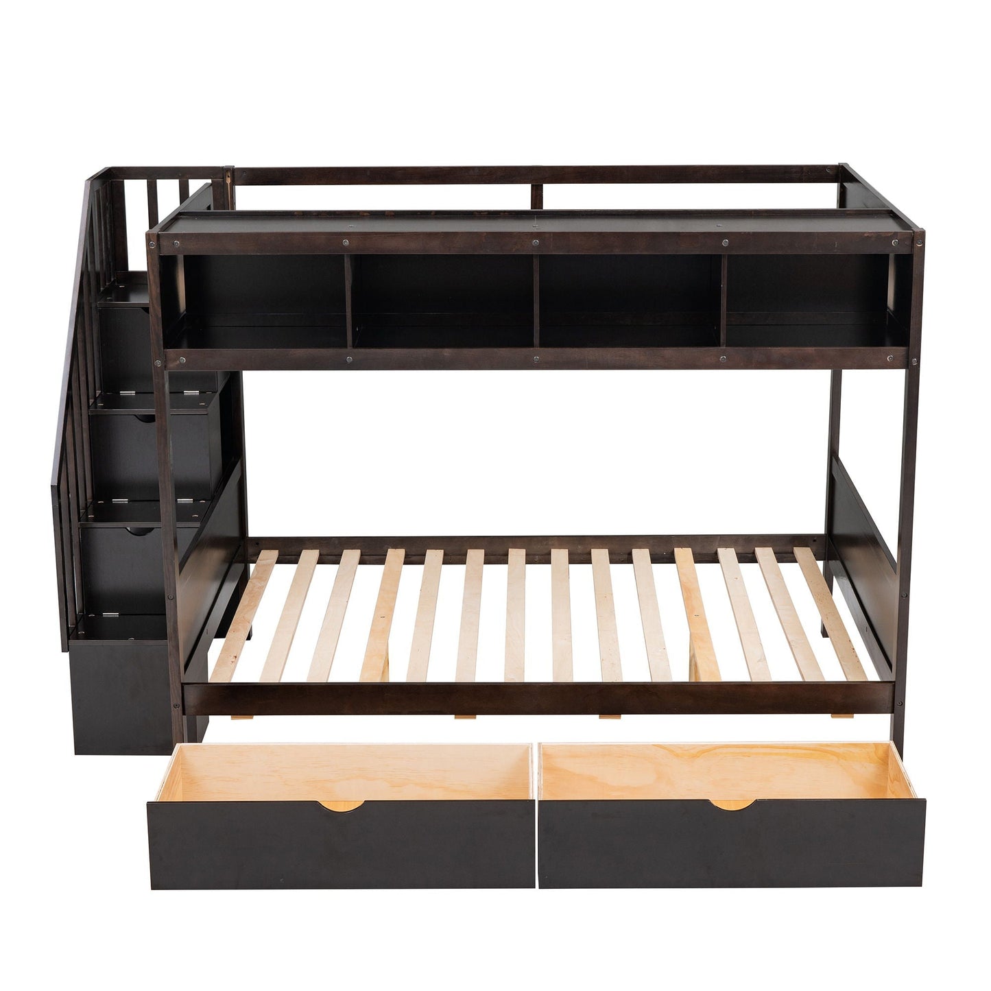 Bunk Bed With Shelfs, Storage Staircase And 2 Drawers