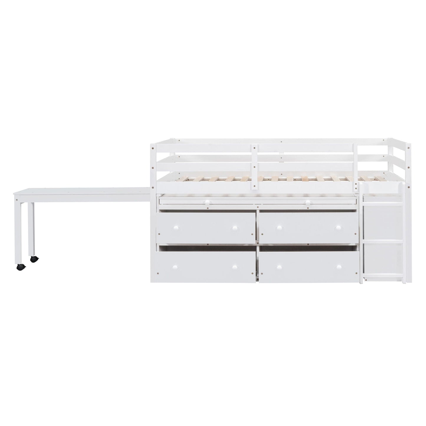 Loft Bed With Retractable Writing Desk And 4 Drawers, With Lateral Portable Desk And Shelves