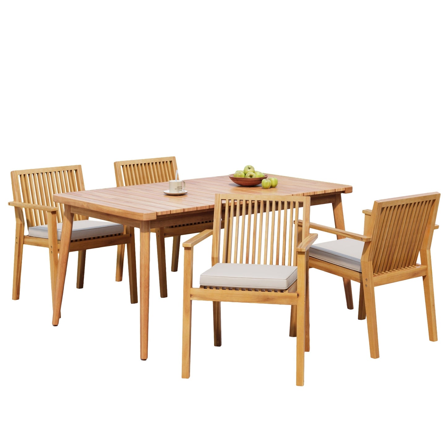 5-Piece Acacia Wood Outdoor Dining Set, Patio Table & Chairs with Removable Cushions