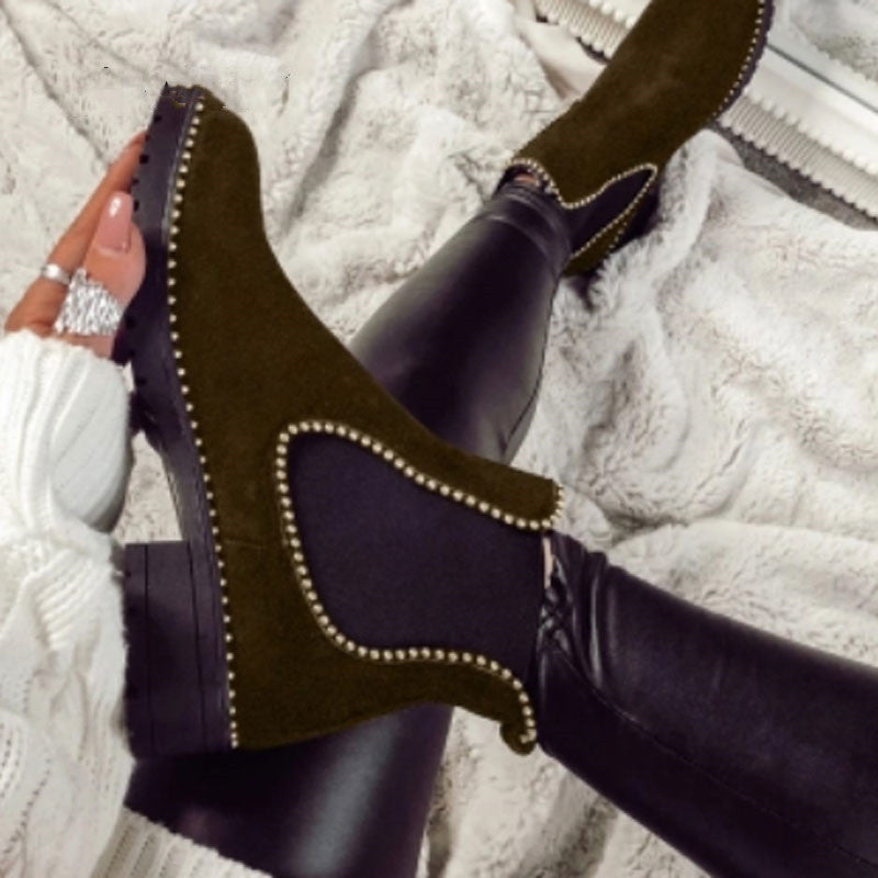 Beaded thick hard plus size women's boots