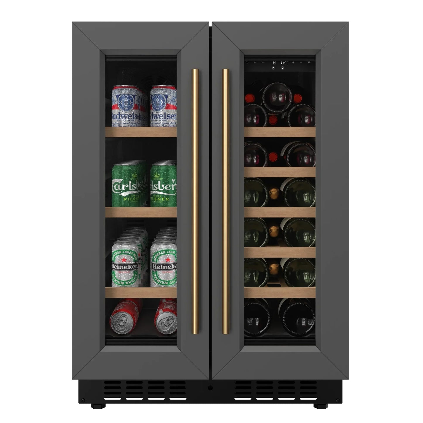 KoolMore Reserve 24 in. French Door Dual Zone Panel Ready Under-Counter Cooler and 20 Bottle Capacity in the Right Zone and 2.1 Cu. Ft. on the Left in Black