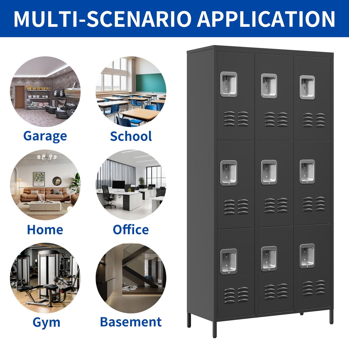 9 Door Lockers With Lock For Secure Storage And - Black