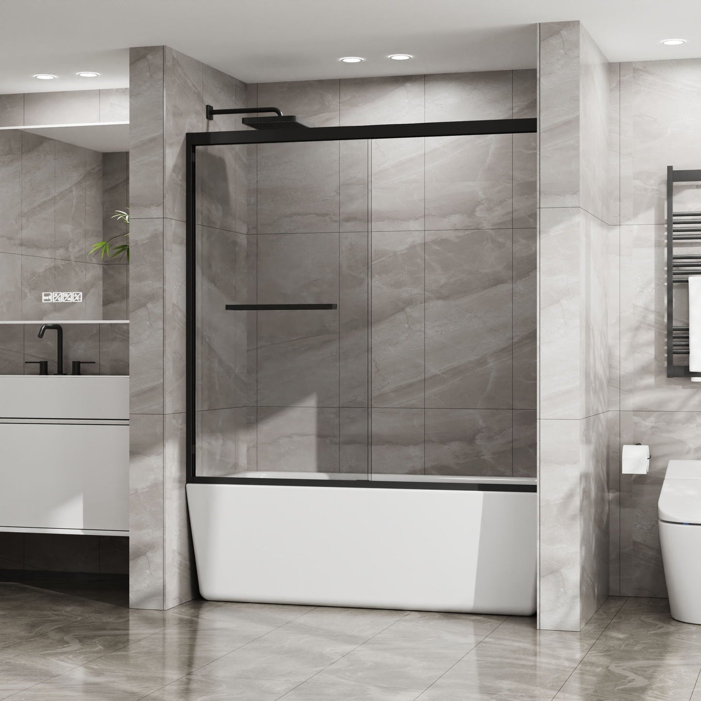 Goodyo - Double Sliding Bathtub Shower Door With Sgcc Clear Tempered Glass