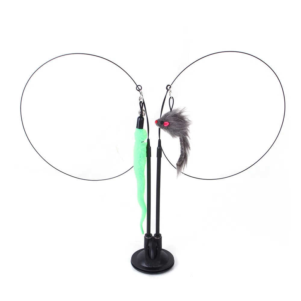 Suction cup cat toy stick that can be attached and held with steel wire multi head interchangeable cat toy and pet supplies
