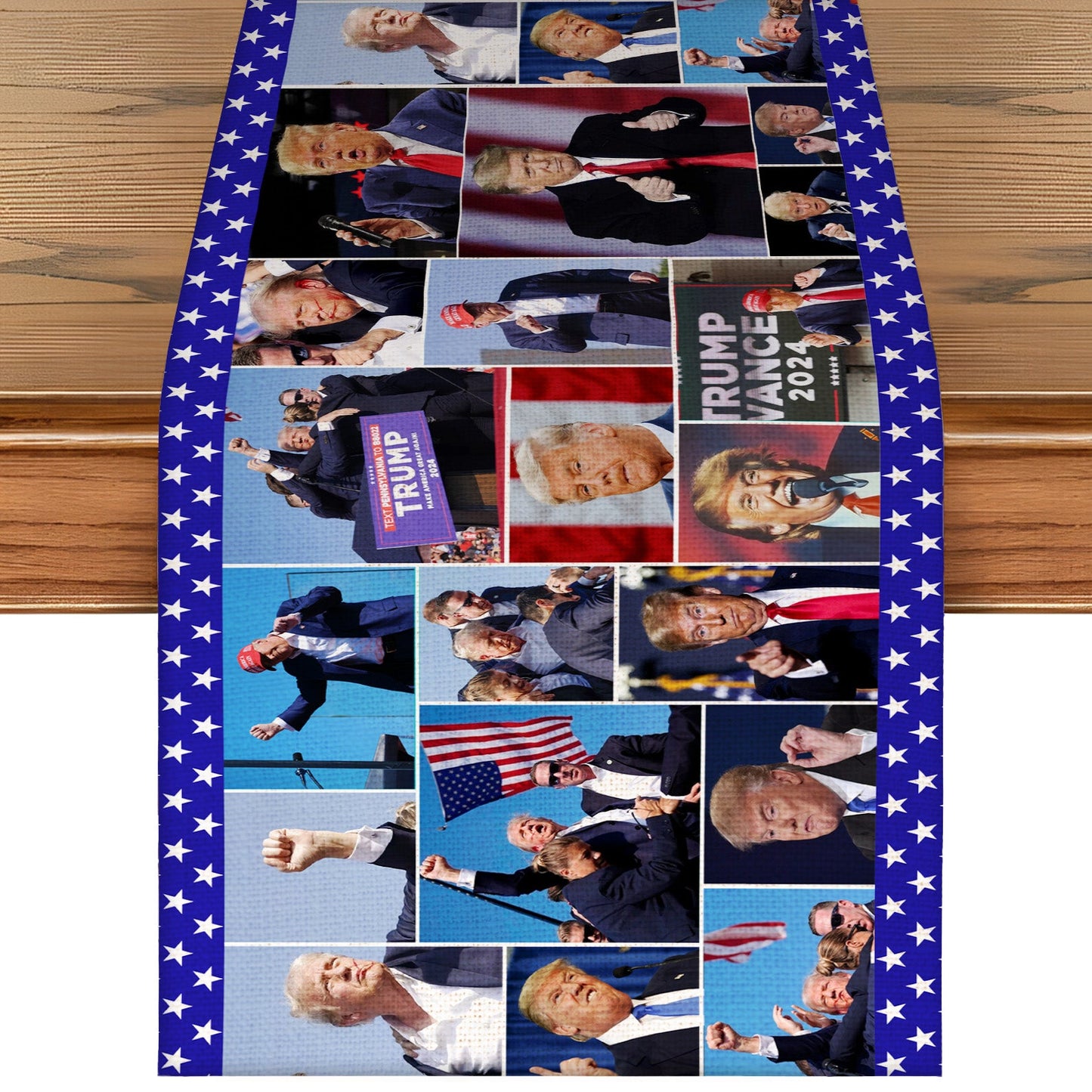 Trump Face Collage Table Runner | Retro Trump Won 2024 | Trump 4th Of July Table Runner For Kitchen 682354 - GOP