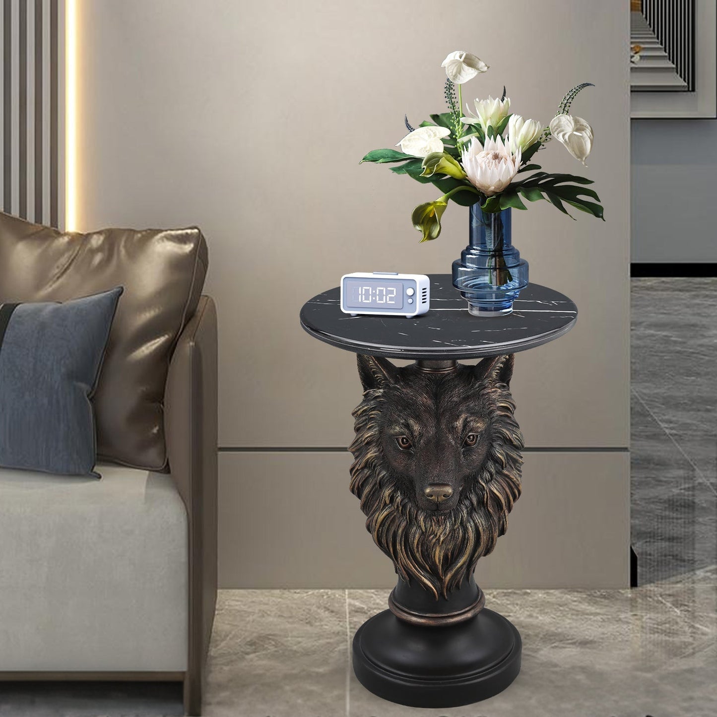 Wolf Head Accent Table Animal Statue