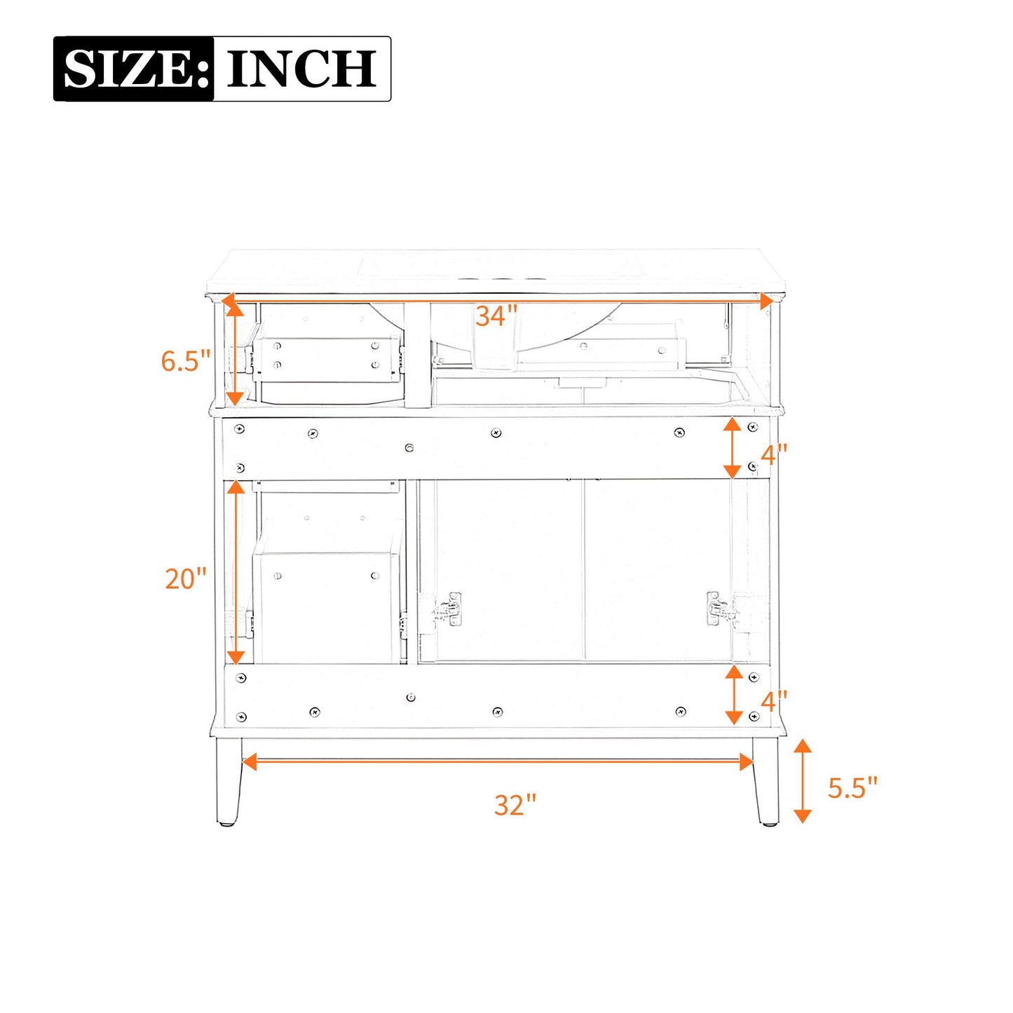 Bathroom Vanity With Sink, Soft Close Doors, 4 Storage Drawers