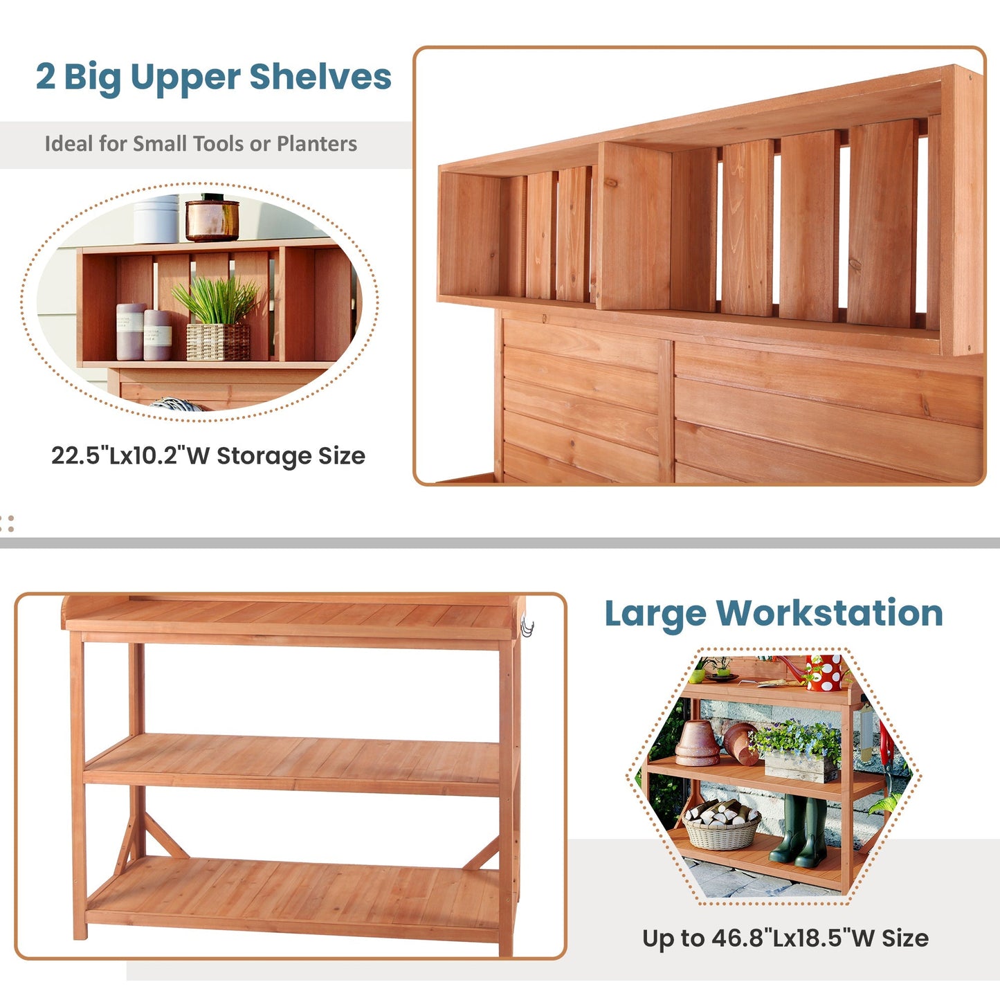TOPMAX 65' Large Wooden Farmhouse Rustic Outdoor Potting Bench Table