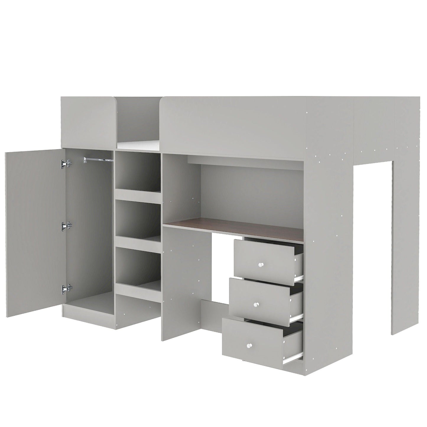 Loft Bed With Built In Wardrobe, Desk, Shelves, And Drawers