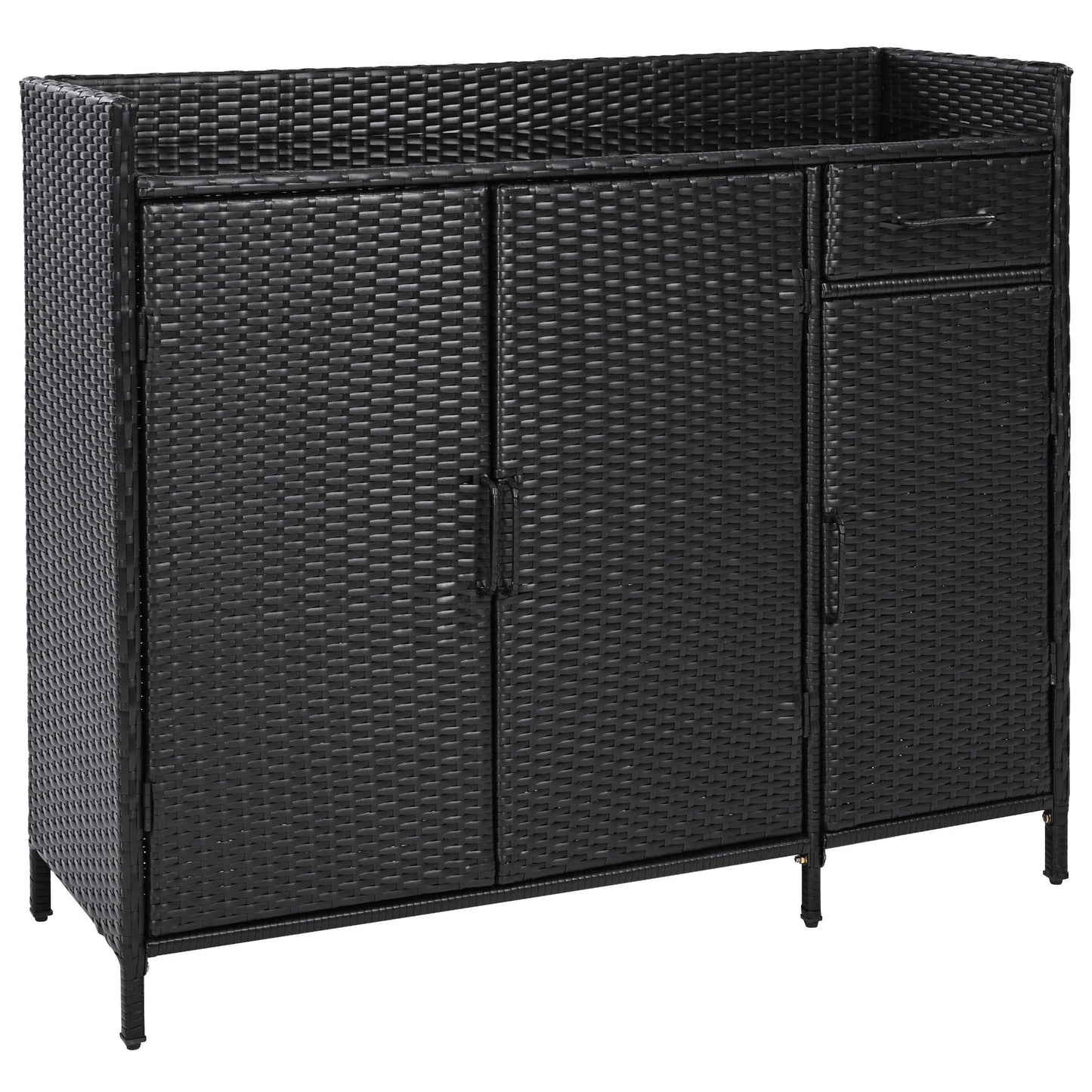 K&K 47.5"W Wicker Outdoor Storage Cabinet with Tempered Glass Top