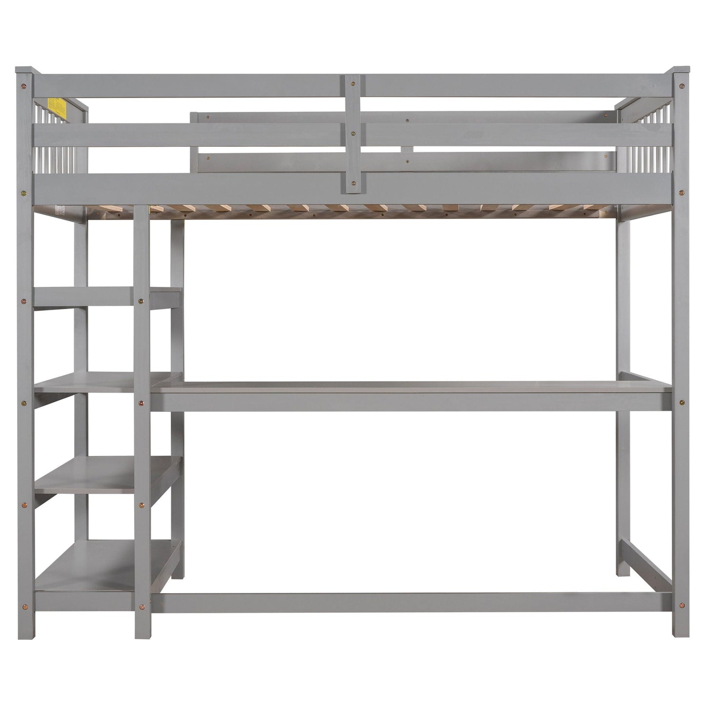 Loft Bed With Storage Shelves And Under Bed Desk