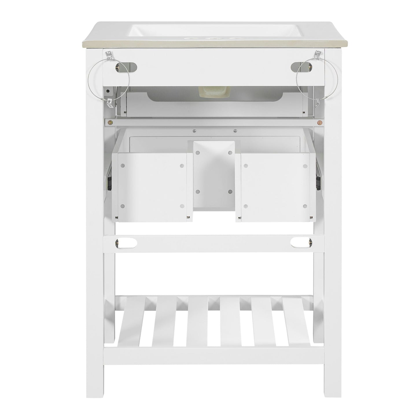 Modern Bathroom Vanity With Integrated Sink, Cabinet With 1 Deep Drawer And 1 Tip-Out Drawer