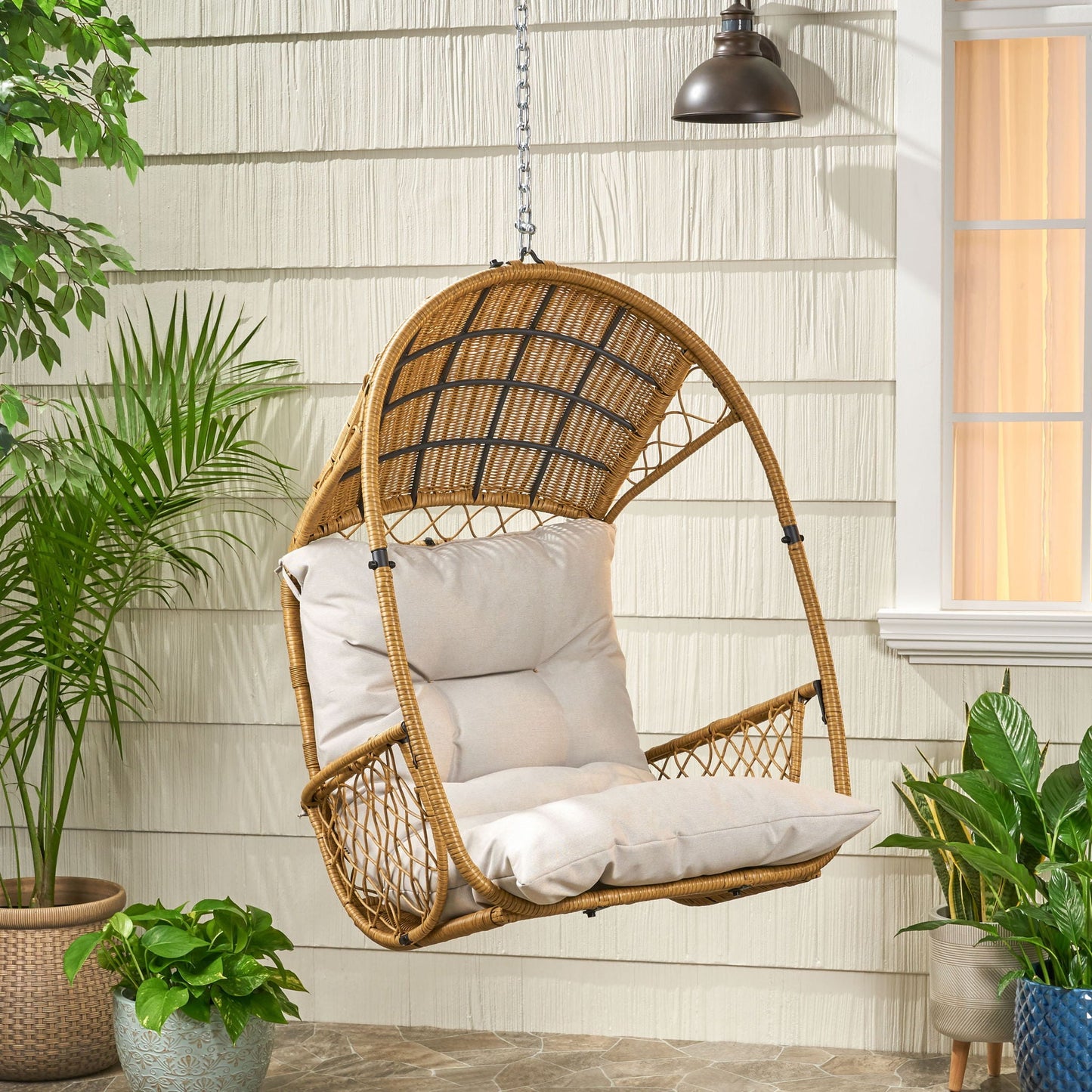 Malia Wicker Hanging Chair With Cushion