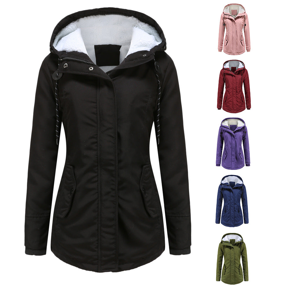 New Style Warm Coat For Fall Winter Women's European Size Thickened Plus Velvet Cotton Coat