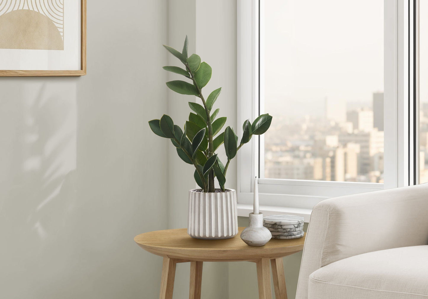 20" Tall Artificial ZZ Plant in Grey Cement Pot