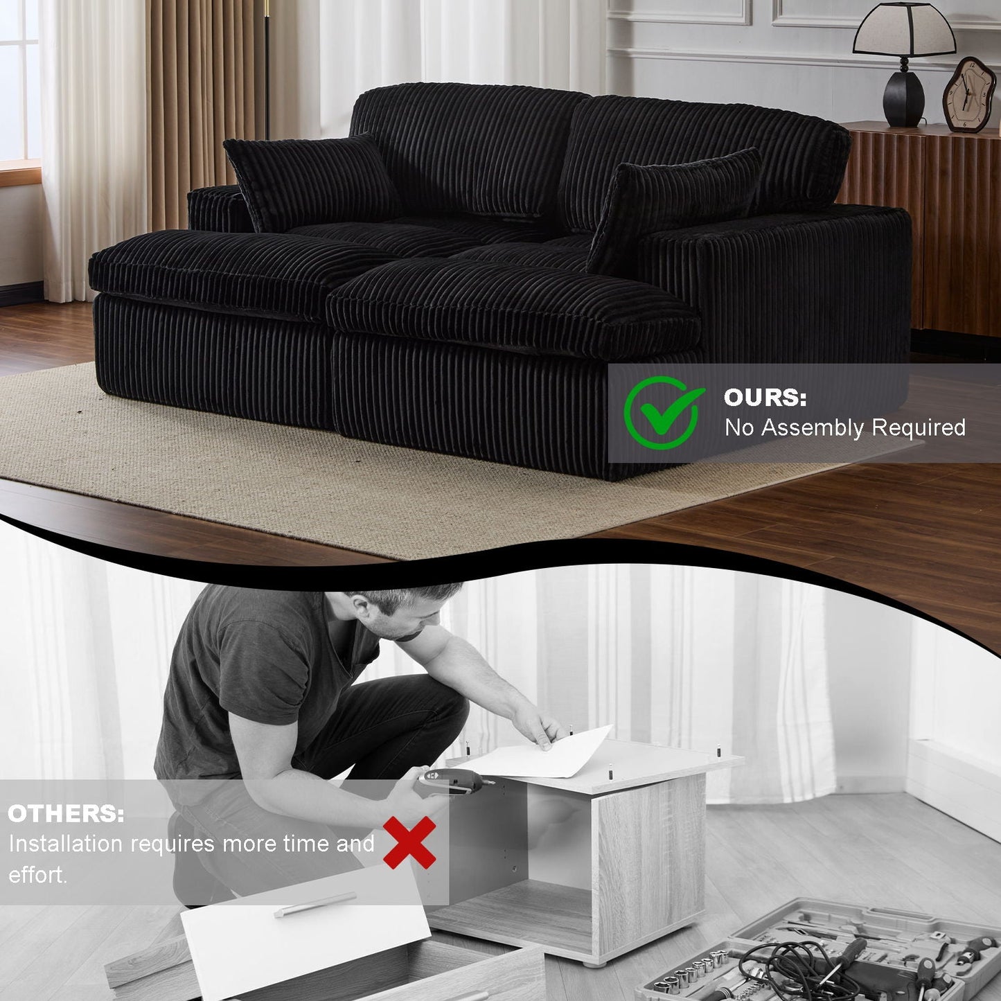 Double Chaise Lounge Chair, Oversized Upholstered Sleeper Cloud Couch