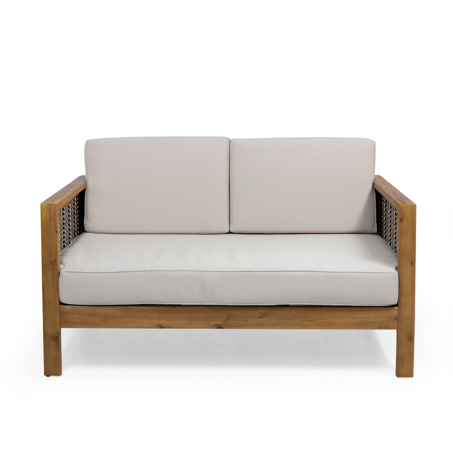 Outdoor 4 Seater Acacia Wood Chat Set With Wicker Accents And Cushions
