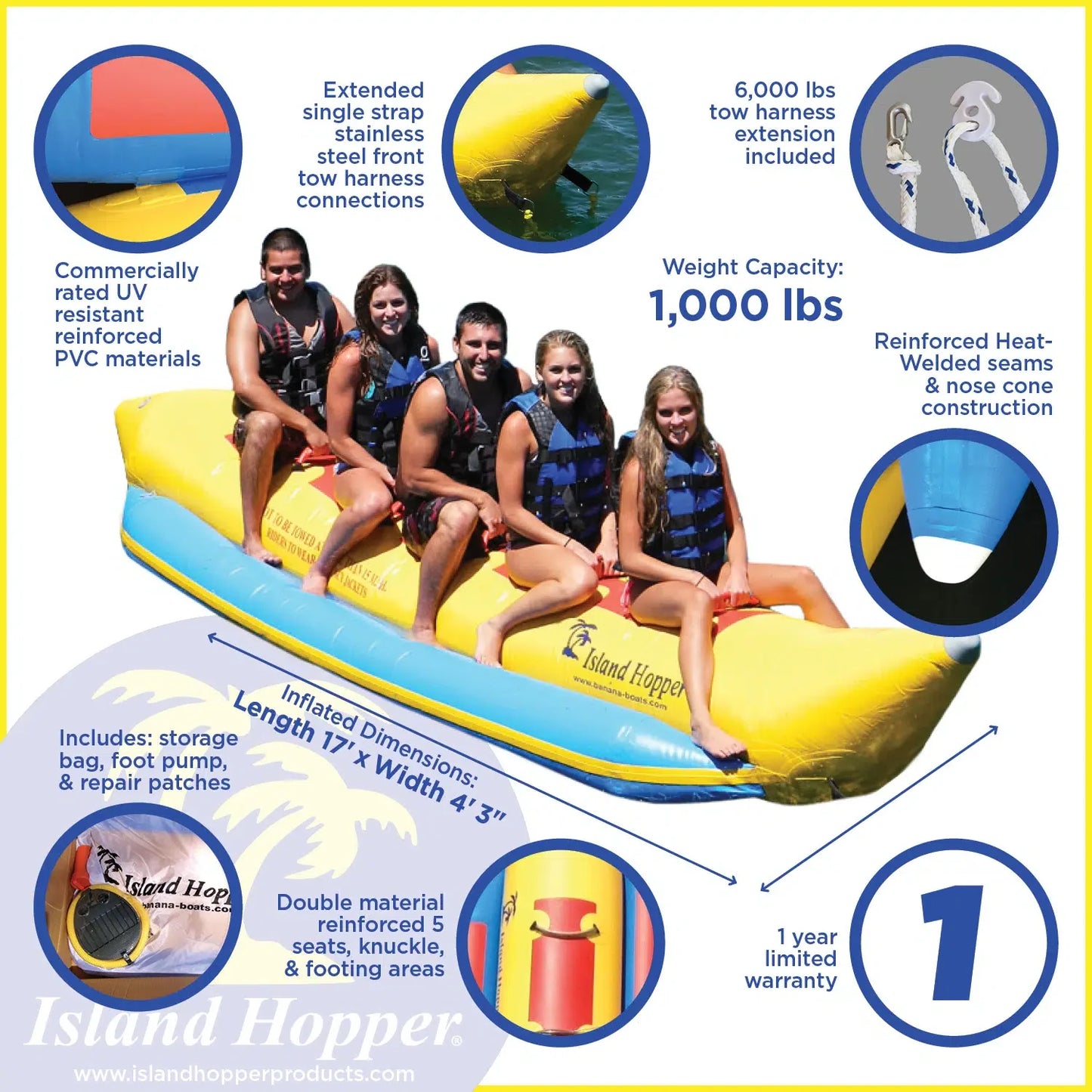Island Hopper “Heavy Recreational” 5 Passenger Banana Boat