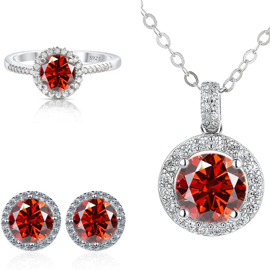 6.5mm Moissanite 925 Sterling Silver Bridal Jewelry Set Ring Earring Pendant