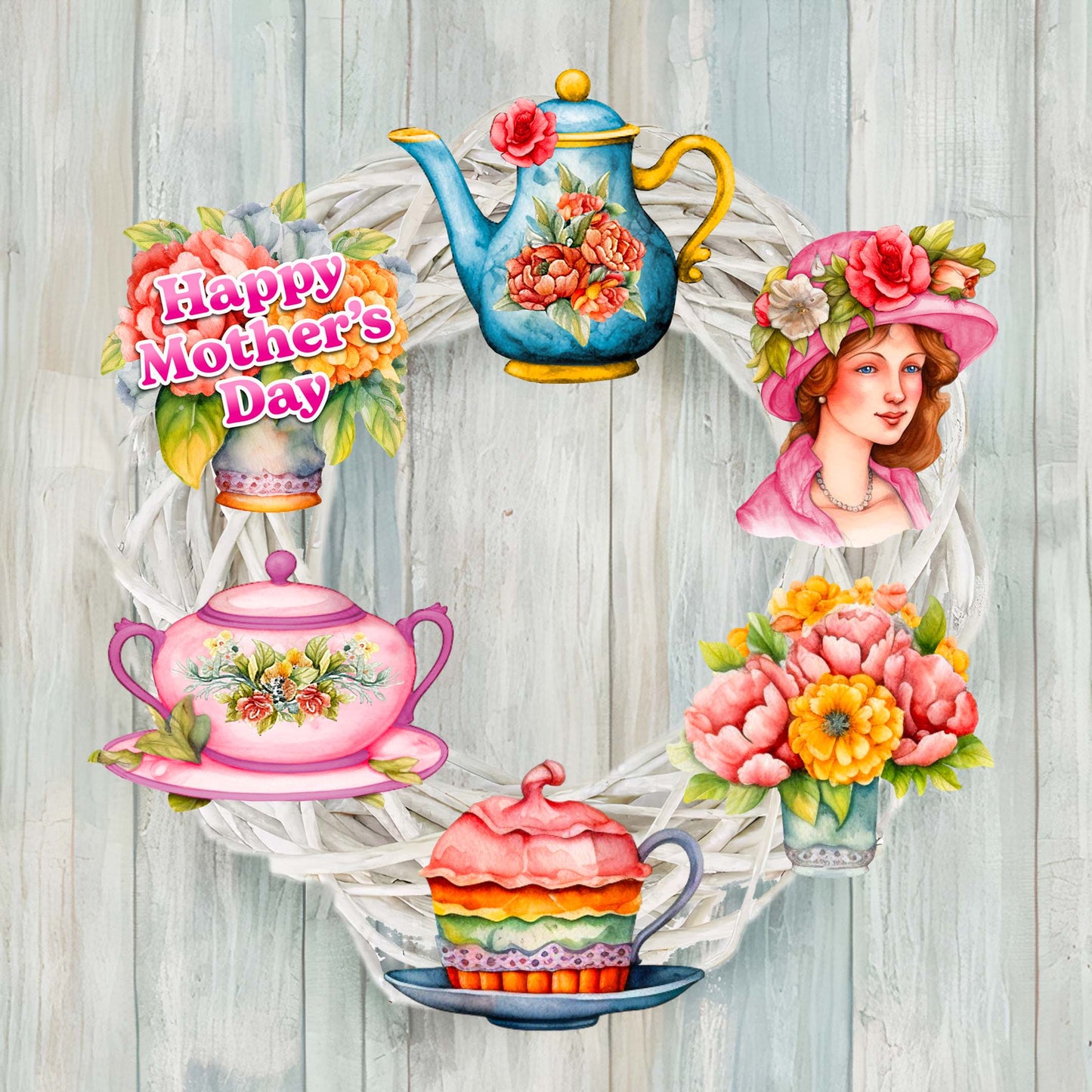 Happy Mother's Day Clip-On Eco Wood Decorative Ornaments Set of 6 by G. Debrekht - Love Family Decor - 8090059C-S6