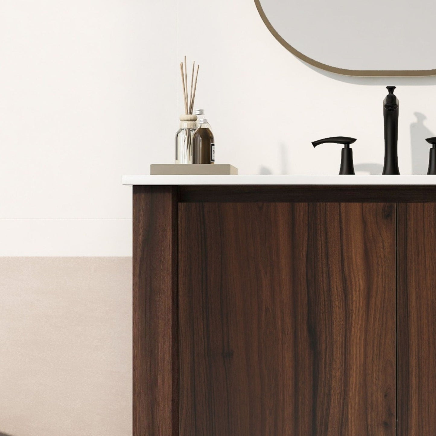 Modern Bathroom Vanity With Rectangle Ceramic Sink, Soft Closing Doors