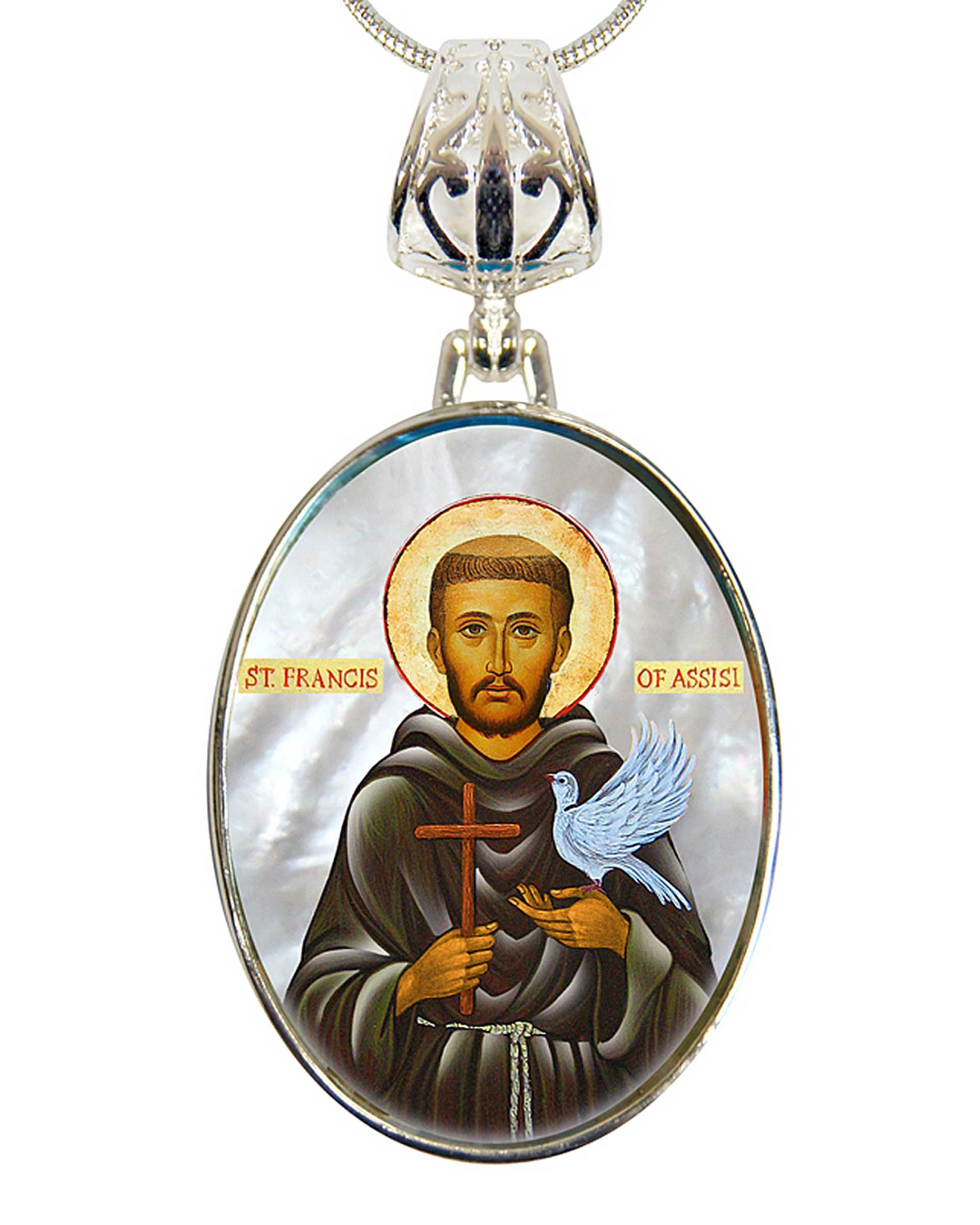 Our Lady of Perpetual Help Silver Plated Mother of Pearl Necklace Jewelry - 43024