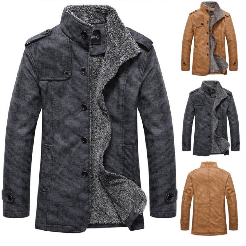 Men's Fashion Lapel Plush Leather Jacket