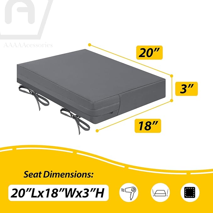 AAAAAcessories Outdoor Seat Cushions for Chairs, Waterproof, Fade-Resistant Patio Furniture Replacement Cushions, 20" x 18" x 3", Set of 2, Dark Gray