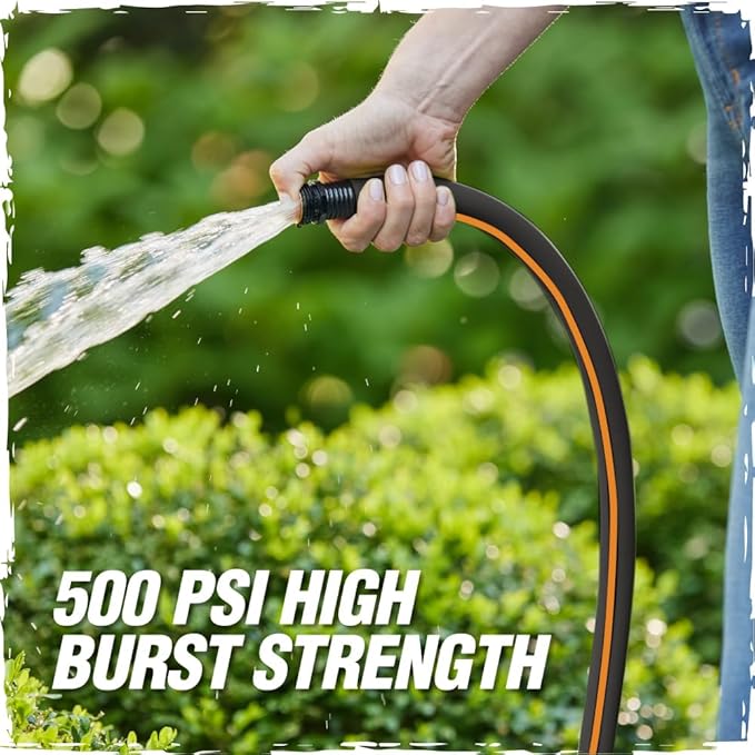 Rugged Rhino Heavy Duty Flexible Light Weight Garden Hose, 75ft x 5/8in, 4 Layer Leakproof Outdoor Gardening Tools, Watering Supplies, Powerful Water Pressure for Lawn, Flowers, Black Orange