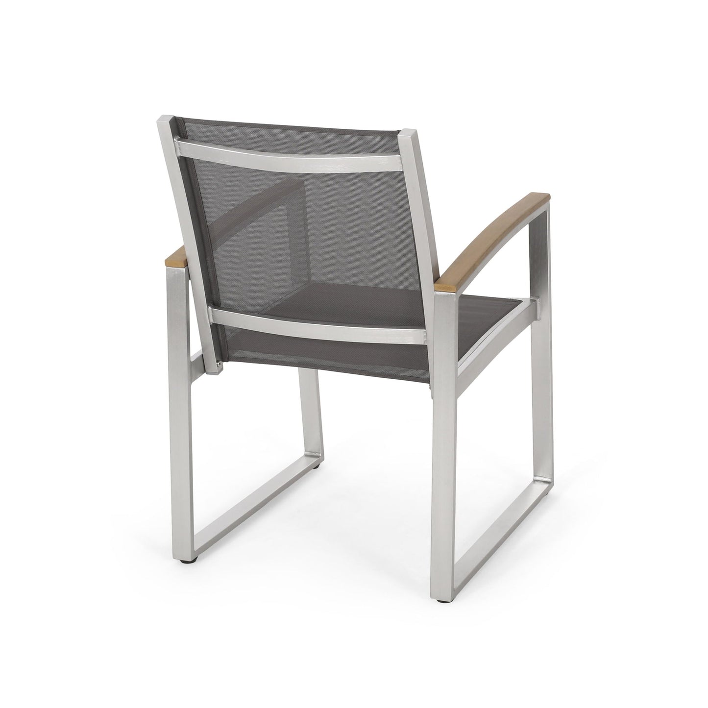 Poetic Outdoor Dining Chair with Faux Wood Arms and Aluminum Frame (Set of 2)
