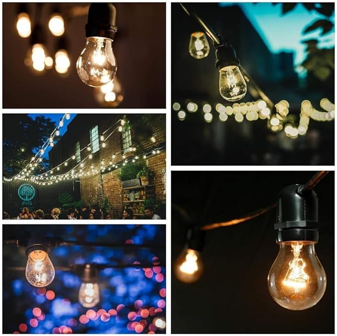 Hometown Evolution, Inc. E26 Commercial String Lights with 16 Gauge Wire (S14 LED Plastic, 50 Foot 25 Socket)