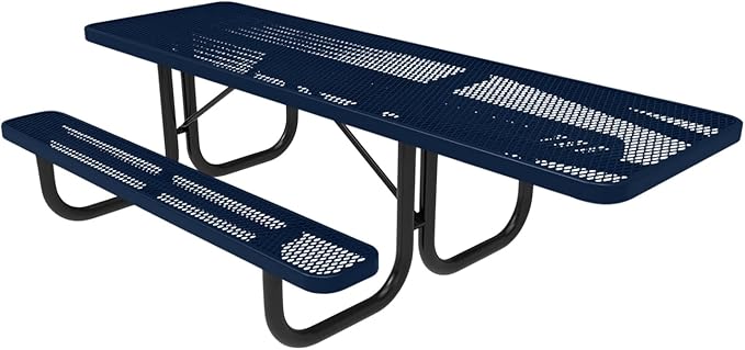 T8H-TXTDBL Heavy Duty Rectangular Portable Picnic Table, Handicap Accessible on One End, 8 Ft, Textured Dark Blue, Made in America