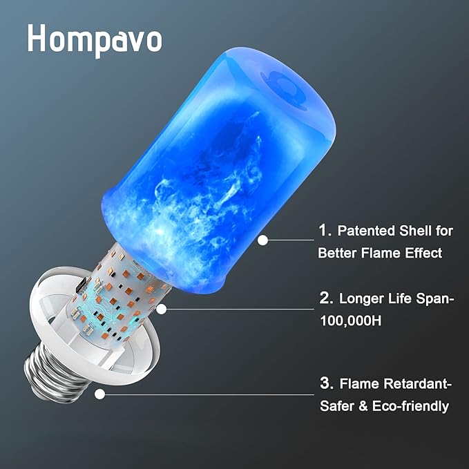 Hompavo 【Upgraded】 LED Flame Light Bulbs, Purple Flickering Light Bulbs with Upside Down Effect, E26/E27 Flame Bulb for Halloween Christmas Party Indoor and Outdoor Home Decoration (2 Pack)