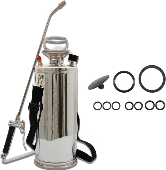 2 Gallon Stainless Steel Sprayer Hand Pump Sprayer with Pressure Gauge Safety Valve Adjustable Nozzle for Gardening Lawn and Cleaning