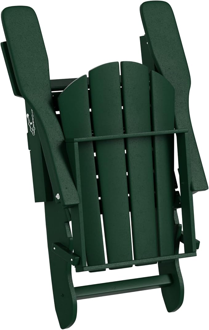 WO Home Furniture Adirondack Chairs Table Set of 3 PCS Outdoor Folding Chairs Coffee Table Weather/UV Resistant for Lawn, Garden, Bon Fire, Balcony (Dark Green)