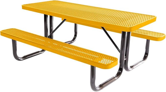 Coated Outdoor Furniture Heavy-Duty Portable Outdoor Picnic Table, Thermoplastic Coated Expanded Metal Commercial-Grade Patio Dining Furniture Made in America (6ft Rectangular, Yellow)